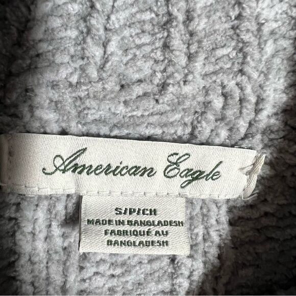 American Eagle Gray Rib Chunky Cabble-knit Mock Neck Crop Sweater Women's Small - Picture 2 of 6